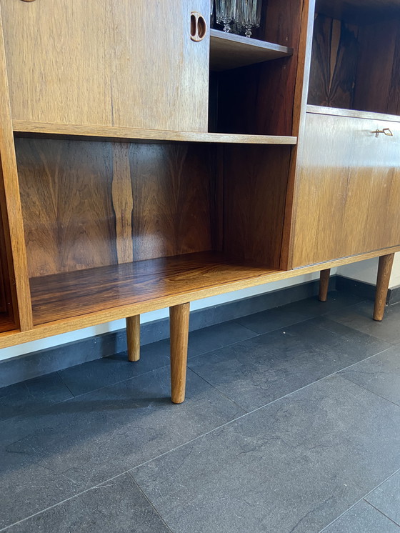Image 1 of Vintage Rosewood Bookcase With Sliding Doors and Bar
