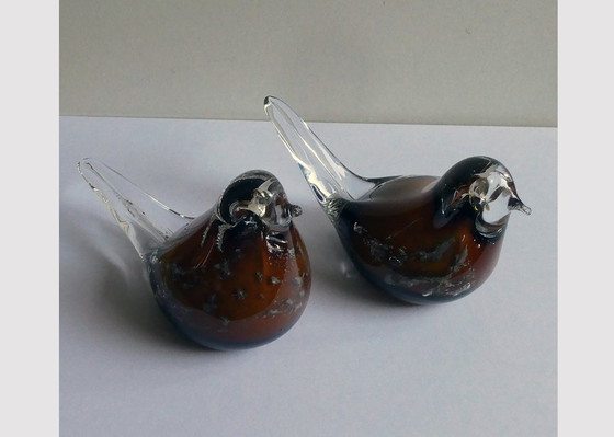 Image 1 of 2 vogels, Murano glas, mussen, luchtbellen, Italië jaren 80