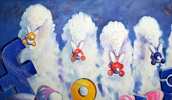 Original Oil Painting Pop Art Symbolism Intervention, Paintings & Drawings, Canvas, Other, Blue (photo 4 of 7)