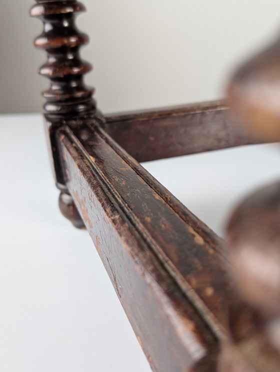 Image 1 of Spanish Provincial Bobbin-Turned Rush Bench, 1940s