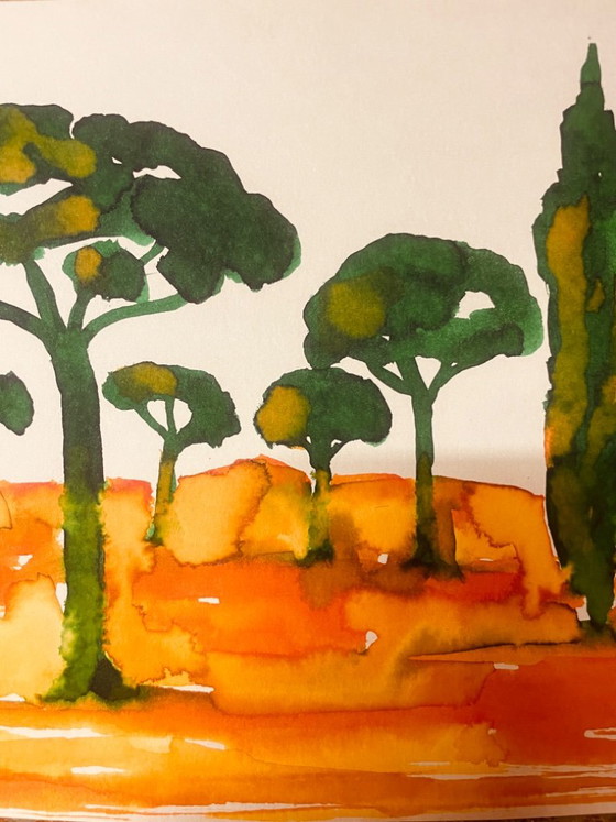 Quadro Firmato Paesaggio 'Alba Provenzale nella Pineta' – P. Crilha, Arte, Paper (photo 6 of 9)