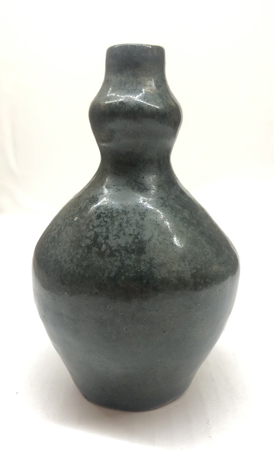Image 1 of Vintage Blue Ceramic Vase Signed AP