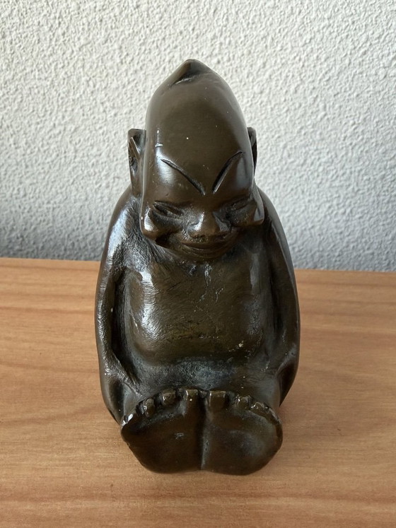Ancienne figurine Billiken en bronze lourd de Florence Pretz 1908., Sculptures, Marron, Klassiek (photo 3 sur 7)