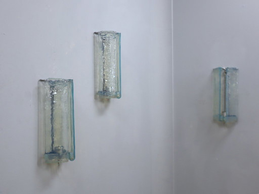 Set of 3 Murano wall sconces by Carlo Nason for Mazzega, 1970s