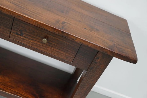 Antique Dutch rustic colonial farmhouse side table in teak/oak