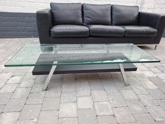 Image 1 of Grande divano vintage in pelle nera italiana Manzoni