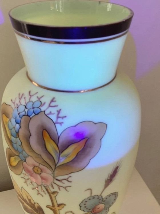 Image 1 of Antique Bohemian Art Nouveau Uranium Satin Glass Vase - Harrach - c. 1900