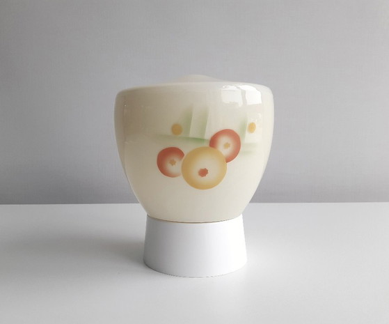 Image 1 of Bijzondere art deco plafondlamp met grafische print, mcm lamp glazen bol, medium variant
