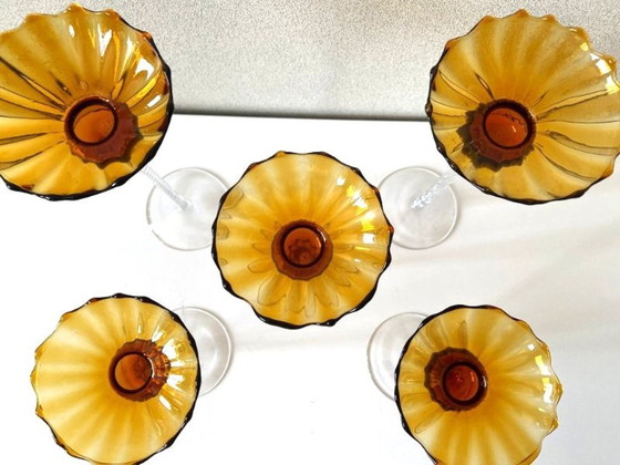Image 1 of Élégant Quintuor Photophores Bougeoirs en Verre Cristal Art Design Empoli Italie
