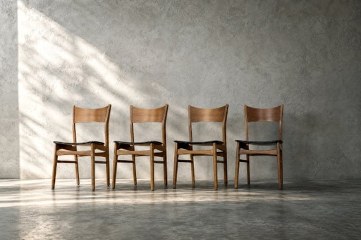 Vintage Mid-Century Scandinavian Modern Dining Chairs in Beech and Teak, 1960s, Set of 4