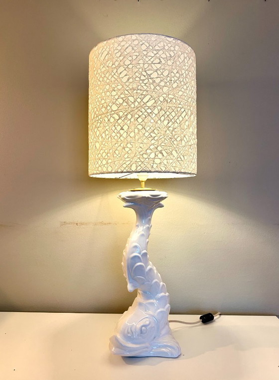 Image 1 of Große Tischlampe aus weißer Keramik, Capodimonte Italien, 1960er