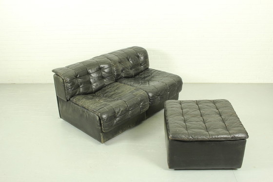 Image 1 of De Sede DS-11 Modular Lounge Set – Black Leather, 1970s Swiss Design
