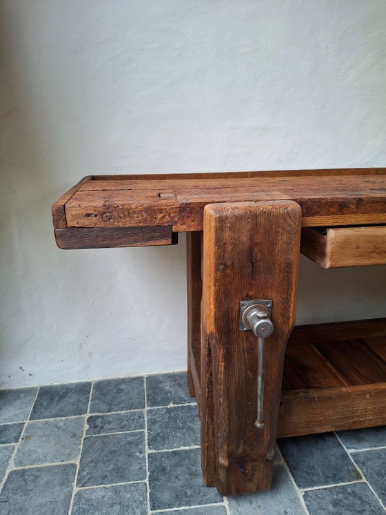 Image 1 of Large oak furniture maker's workbench
