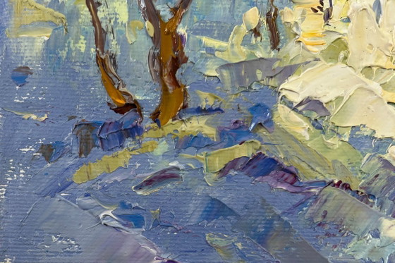 Image 1 of Original Oil Painting Winter Field Landscape There was a lot of snow