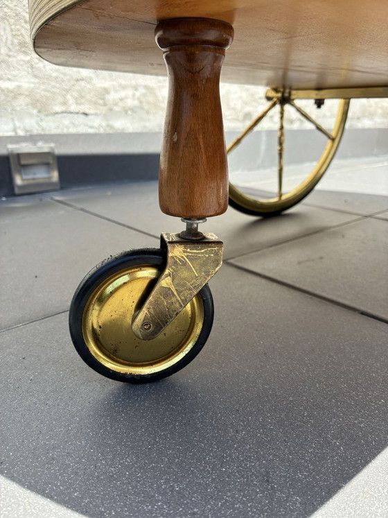 Carrello bar italiano in intarsio e ottone, metà del XX secolo, Carrelli bar, Legno, Marrone, 1950 (foto 8 di 8)