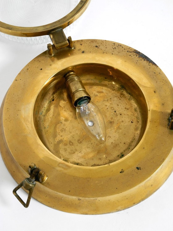 Image 1 of A pair of large, heavy 1950s original maritime ship wall lamps made of brass and glass