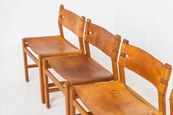 Image 1 of Oak & leather dining chairs (Denmark, 1960s).