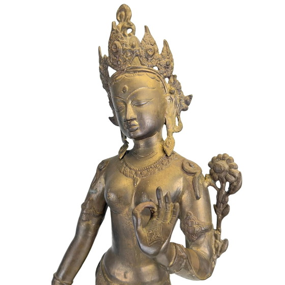 Monumental Tara Verde (Syama Tara) de bronce dorado al fuego – Nepal – Siglo XIX – 78 cm – Esculturas, Bronze (photo 9 of 11)