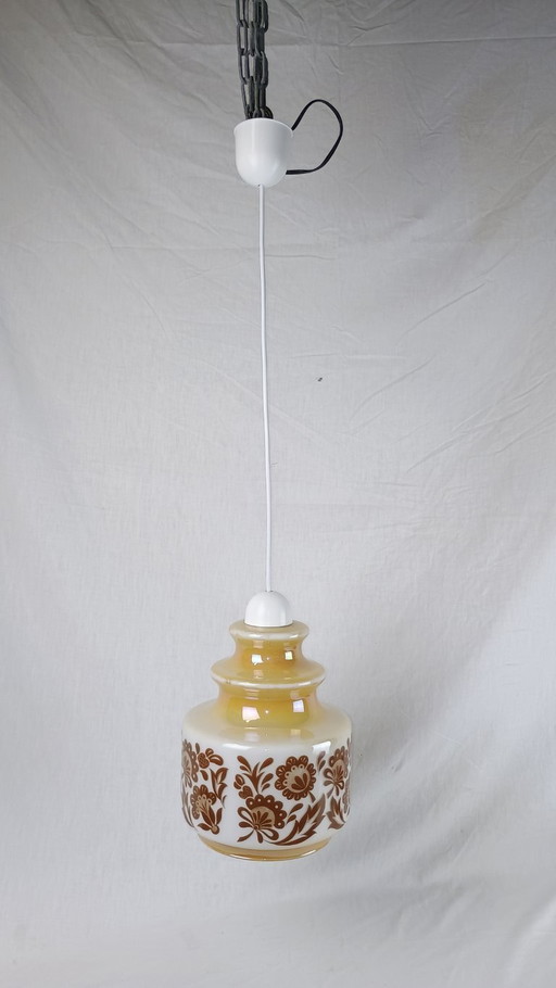 Lampada a sospensione Venini in vetro fumé bianco, fiore, metà secolo, Murano