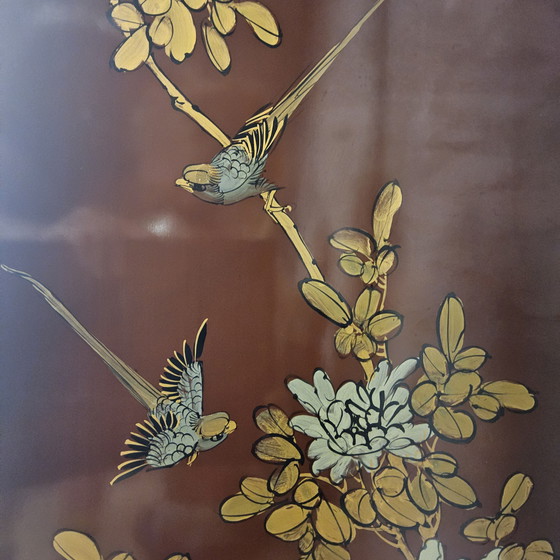 Image 1 of Vintage Chinese kast bladgoud en bloemen / oosterse kast / bohemian kast / Aziatische kast 