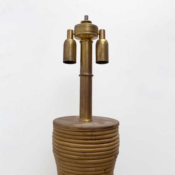 Pair of Vintage Rattan and Brass Table Lamps, 1970s, Gold (photo 8 of 8)