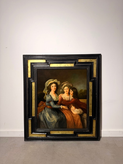 R. Belliagh – Portrait of Women & Children, Oil on Wooden Panel – schilderijen tekeningen