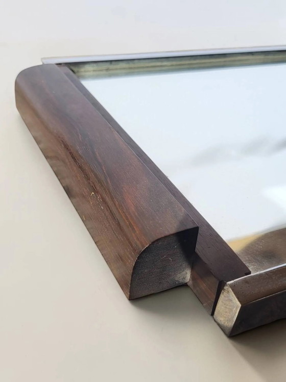 Art Deco mirror plateau in chrome metal and Macassar wood. – Table accessories (photo 2 of 10)
