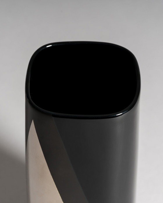 Image 1 of Helmut Drexler for Rosenthal, “Platinnebel” Vase Trio, Porcelaine Noire with Platinum, 1980s