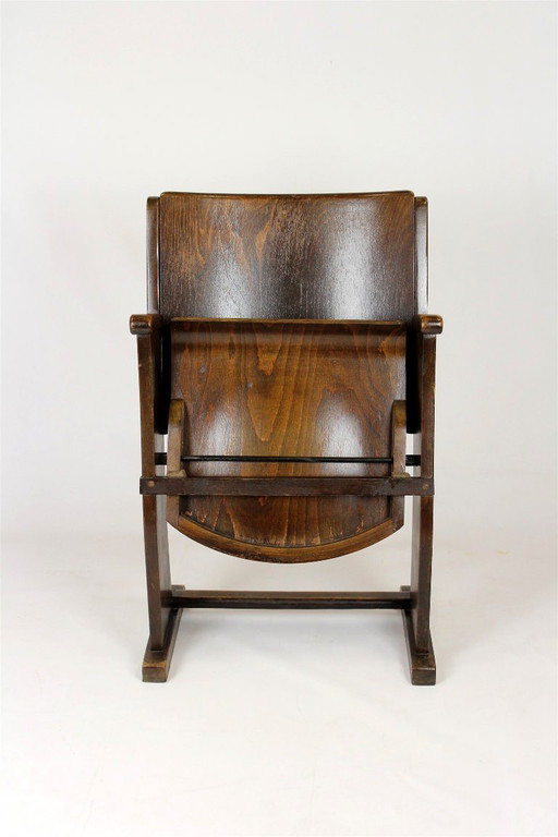 Fauteuil de cinéma vintage TON (Thonet), tchèque des années 1940, siège de théâtre en bois