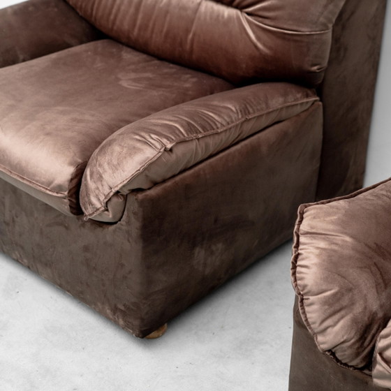 Paire de Chaises & fauteuils Vintage en Velours Marron – Années 70 – Velvet (photo 10 of 12)