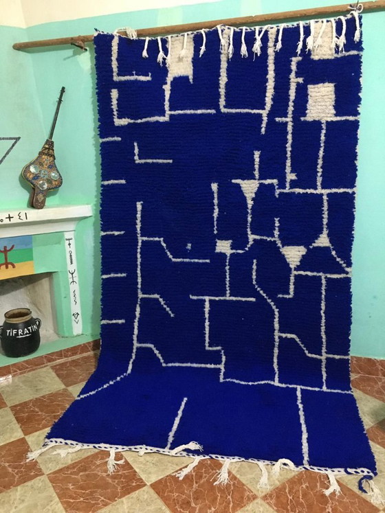 Handgemaakt blauw Marokkaans tapijt 2,5 x 1,5 m + 4 gratis kussens als cadeau – Vloerkleden en tapijten, Wool (photo 3 of 9)