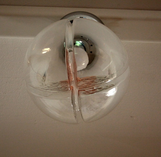 Image 1 of Lampada da soffitto in cromo, vetro soffiato di Murano, Italia 1960