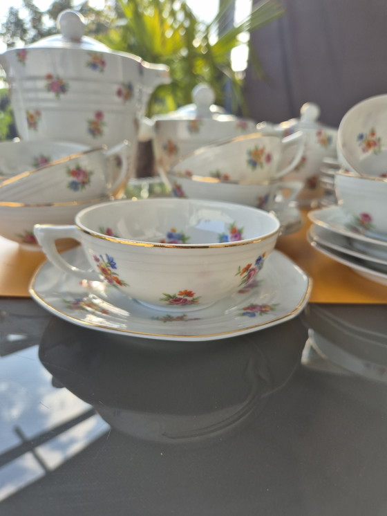 Image 1 of ULIM Limoges theeservies - années 50/60 - Bloemenporselein in landelijke stijl