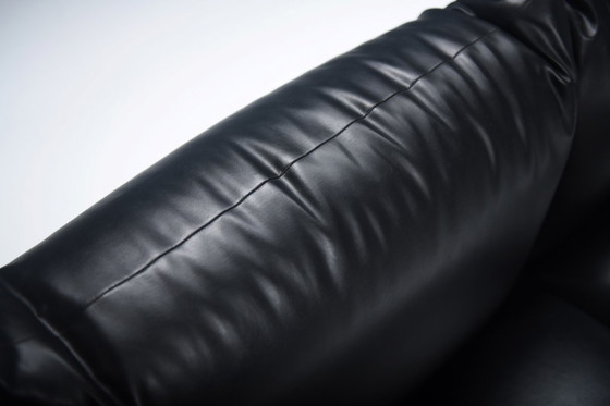 Image 1 of Marenco 255 Sofa Mario Marenco Arflex Italy 1970 Original black leather bodied three seat sofa on a low rounded base  The Marenc