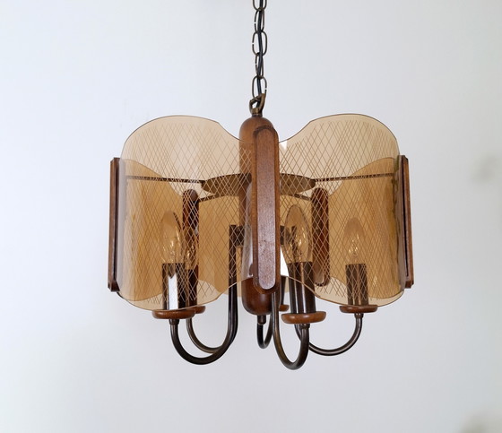 Image 1 of Grand lustre Mid Century / Lampe pendante vintage / Luminaire rustique élégant / Yougoslavie années 1970 / Lampe suspendue