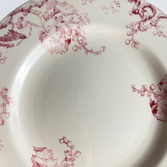 Image 1 of Set di Piatti Piani Lunéville Terre de Fer da 6 KG, "Fontainebleau", Rosa, XIX Secolo