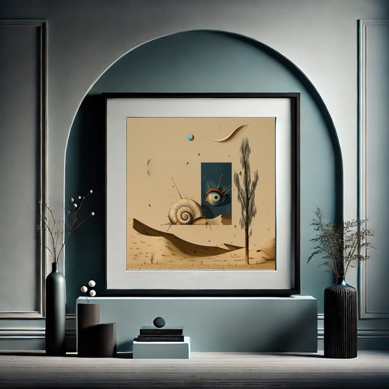 Image 1 of Unique Edition. High-Quality Giclée Print. Monsieur Escargot and the Mirage of the Silent Watcher