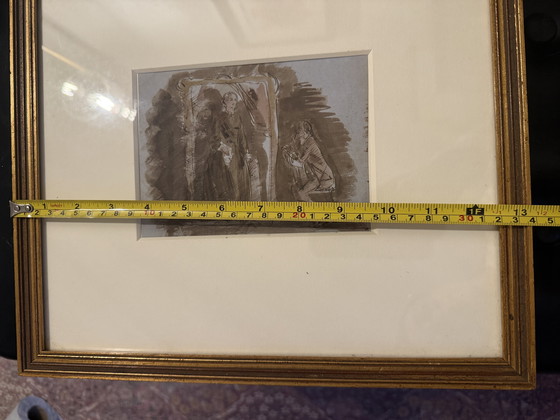 Image 1 of Croquis original anglais à la plume et à l'encre de 1857, pièce ancienne, encadrée (non signée, d'époque)