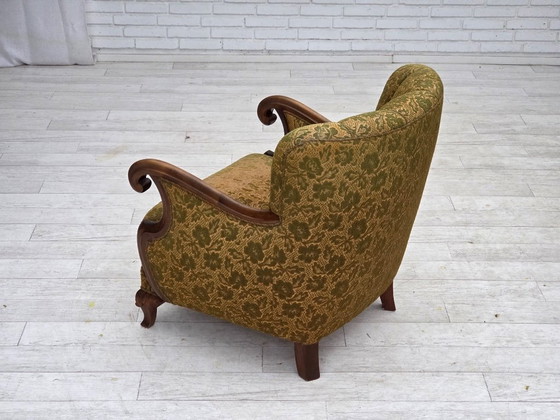 Image 1 of Poltrona danese degli anni '50, mobili in lana, legno di quercia intagliato a mano.