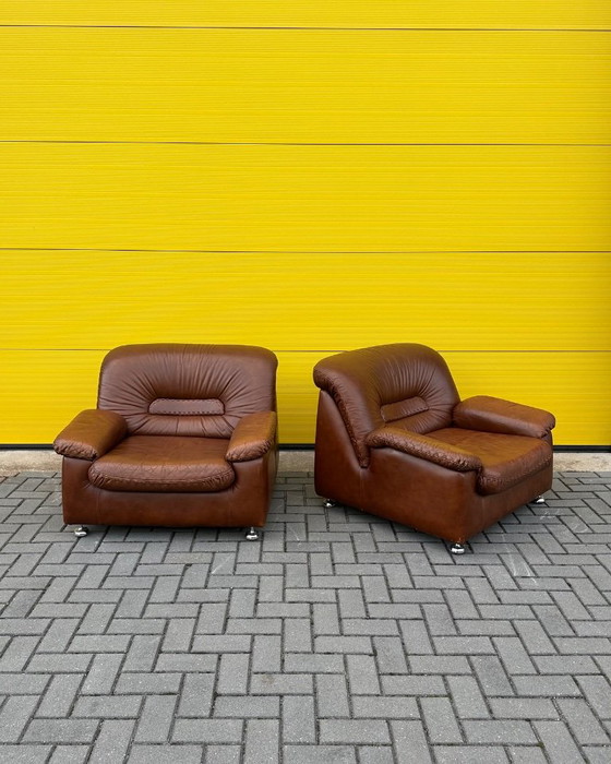 Vintage brown leather Danish lace Armchairs 70s (photo 21 of 21)