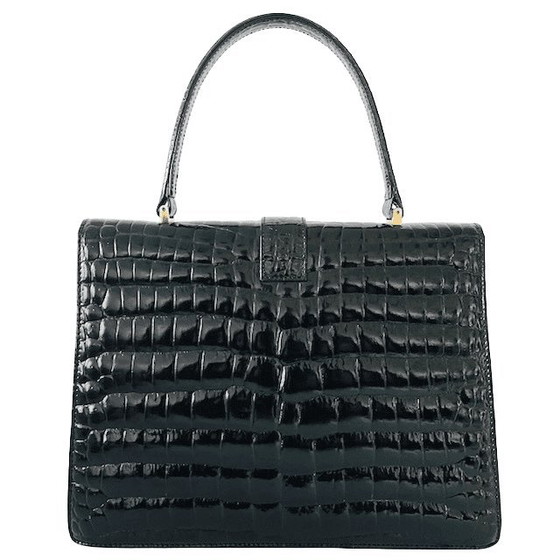Image 1 of Sac à main vintage Vimar Paris en cuir verni noir imprimé crocodile, années 1960