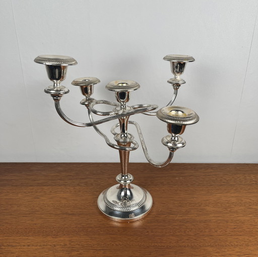 Originele verzilverde kandelaar met gedraaide arm, 1980