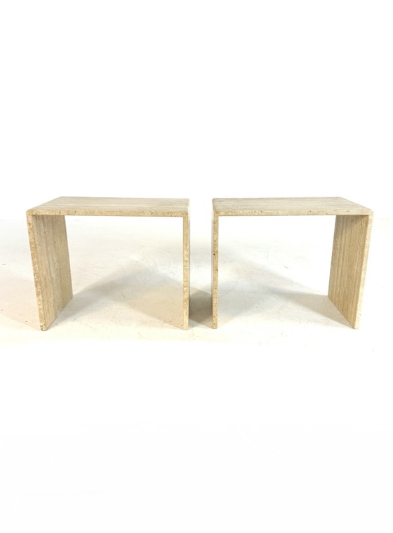 Image 1 of Set of 2 vintage travertine side tables '60