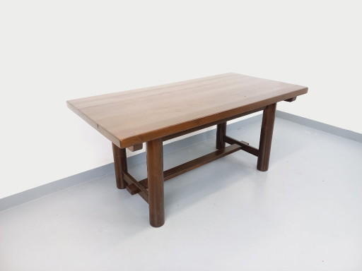 Brutalist rectangular dining table by Georges Robert in dark pine wood from the 1950s/60s