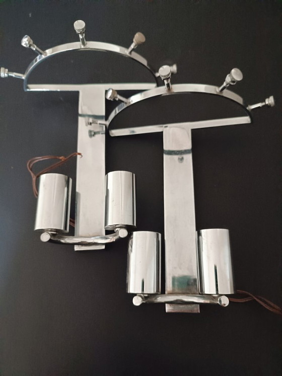 Image 1 of Een paar zeldzame vintage Zero Quattro Art wandlampen (Italië, jaren 70) in Fontana Arte-stijl