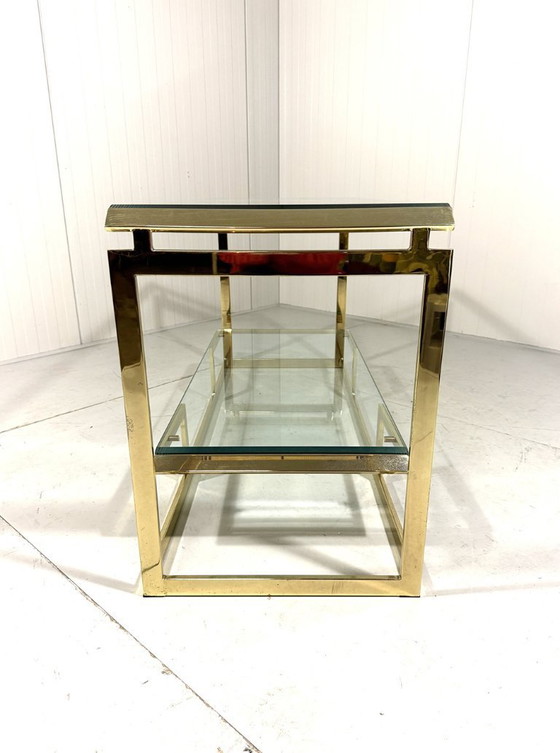 Image 1 of Mesa consola de latón y cristal, años 70