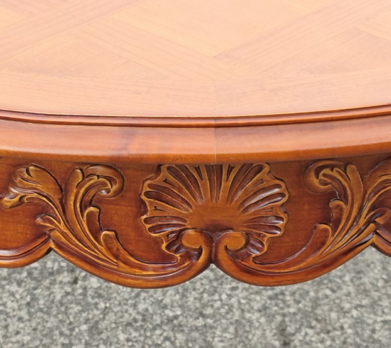 French Vintage Marqueterie Dining Table-Extendable Cherrywood Table-Style Louis XV-80s (photo 15 of 18)