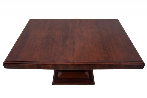 Image 1 of  zoom_in Original walnut extendable table, designed by Louis Majorelle, with 6 Art Deco chairs.