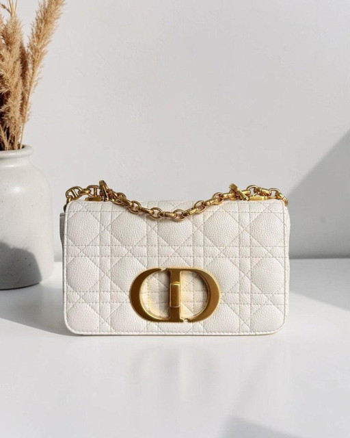 DIOR CARO PICCOLO - PELLE DI VITELLO MARMORIZZATA CANNAGE, FERRAMENTA BIANCA ORO