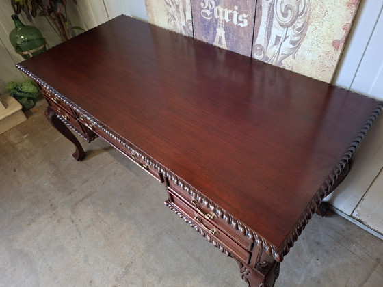 Image 1 of Escritorio clásico de caoba, mesa de escritura, escritorio, estilo Chippendale, hecho a mano, dimensiones 160x75cm y 82cm de alt